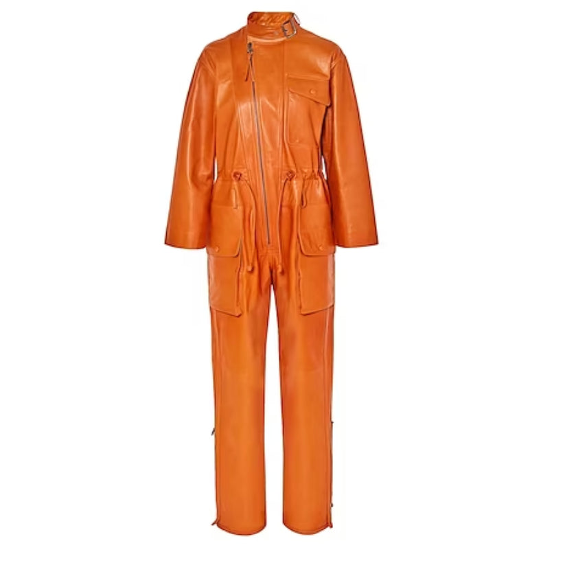 Women Orange Leather Jumpsuits