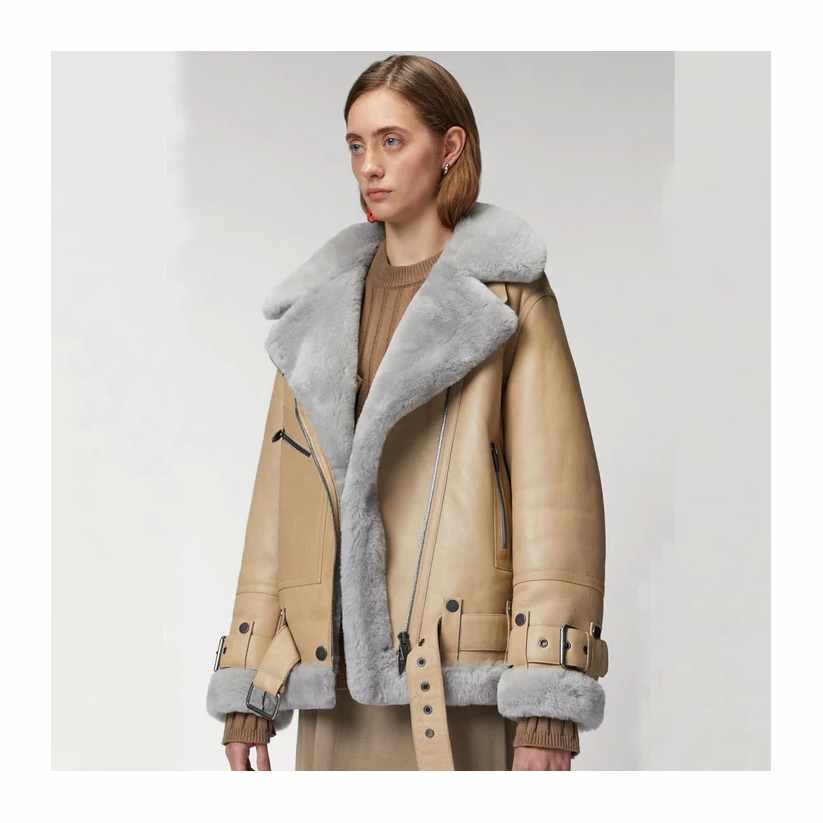 Women RAF Lambskin Shearling Leather Jacket