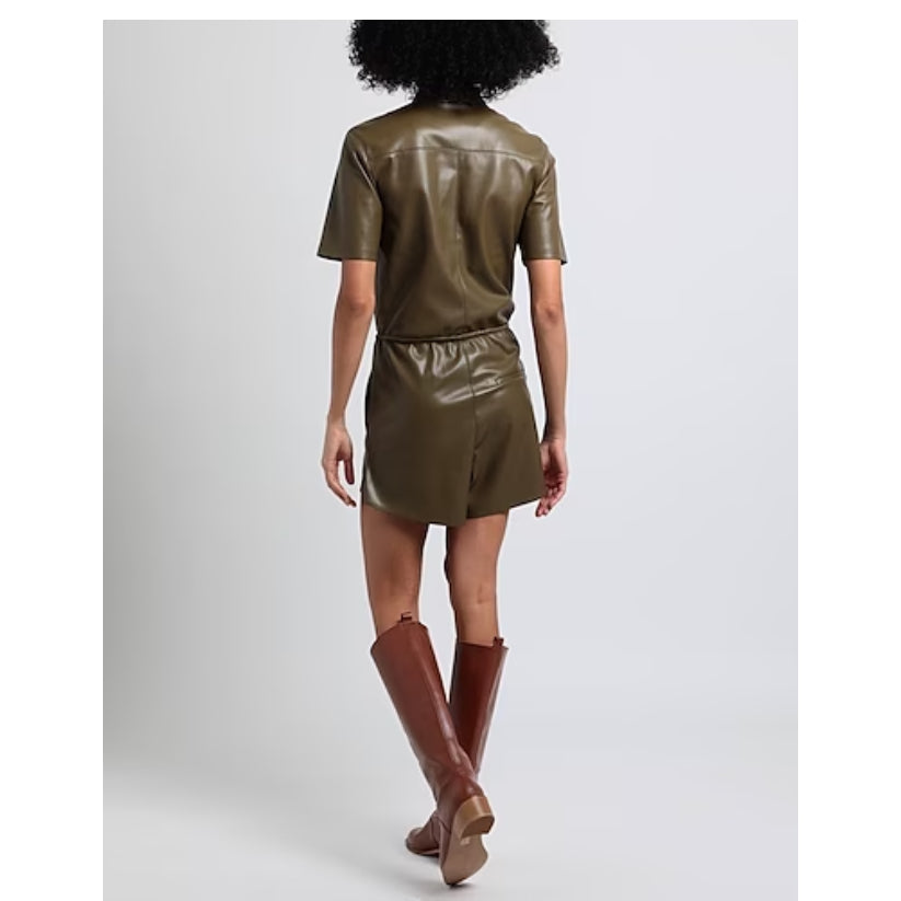 Women Real Leather Military green Jumpsuit