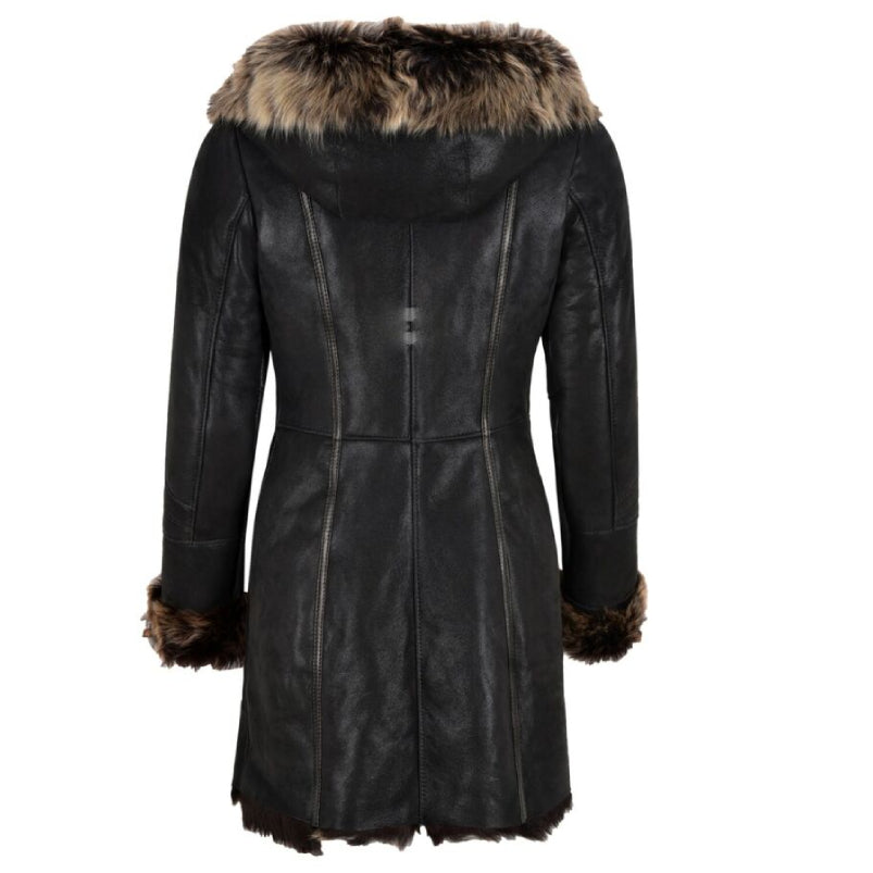 Women Shearling Coat Black Winters