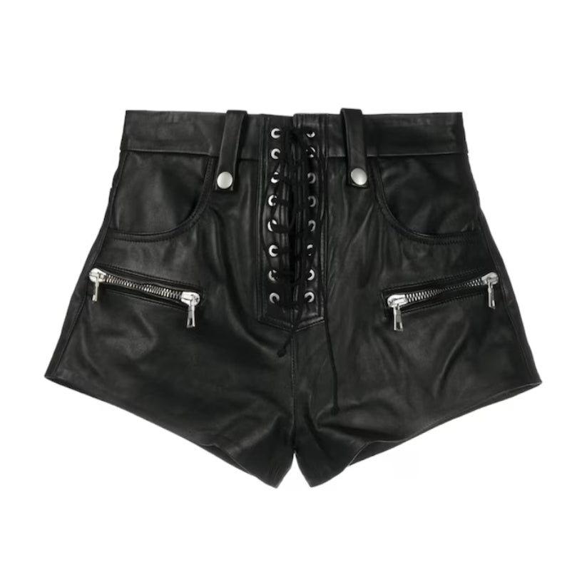 Women Spring Handmade Genuine Sheep Leather Shorts