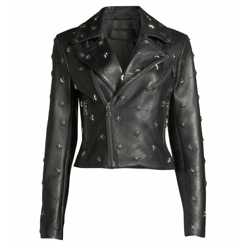 Women Star Studded Bikers Leather Jacket