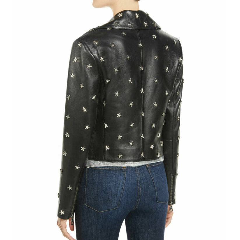 Women Star Studded Bikers Leather Jacket