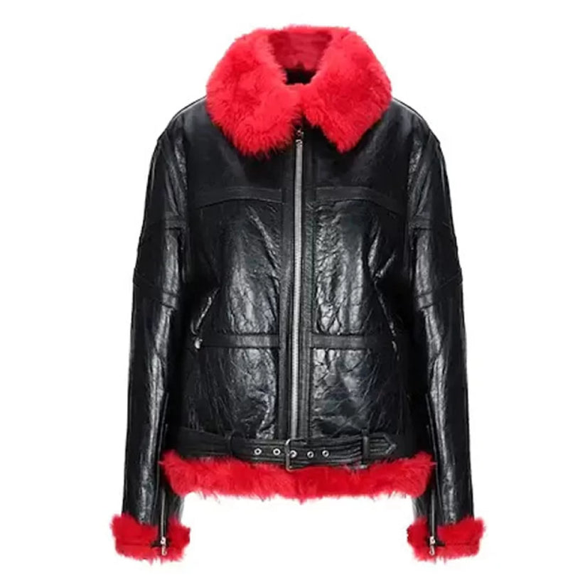 Women’s Aviator Red Shearling Jacket