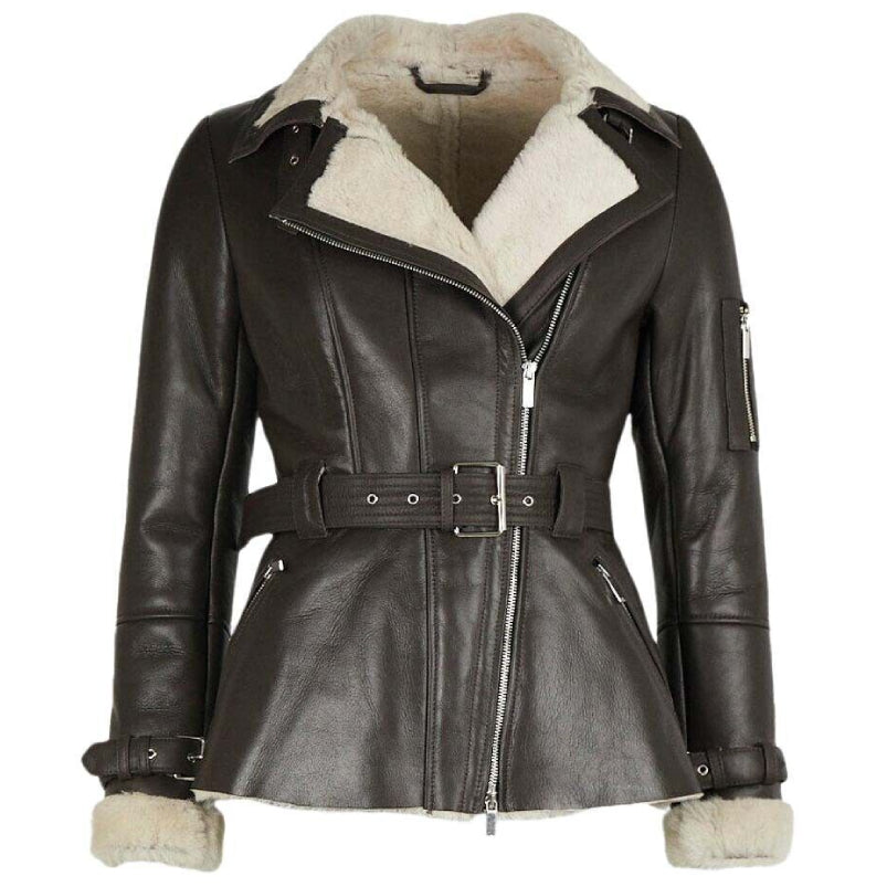 Women's B3 Aviator Pilot Flying Bomber Jacket Coat Real Sheepskin Leather Jacket