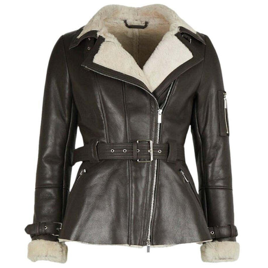 Women's B3 Aviator Pilot Flying Bomber Jacket Coat Real Sheepskin Leather Jacket