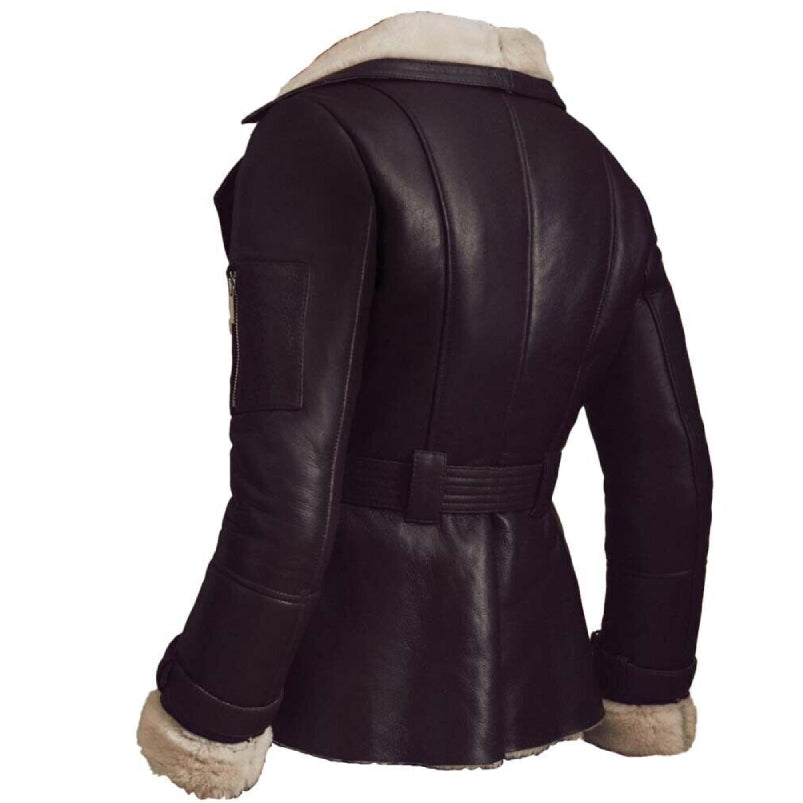 Women's B3 Aviator Pilot Flying Bomber Jacket Coat Real Sheepskin Leather Jacket