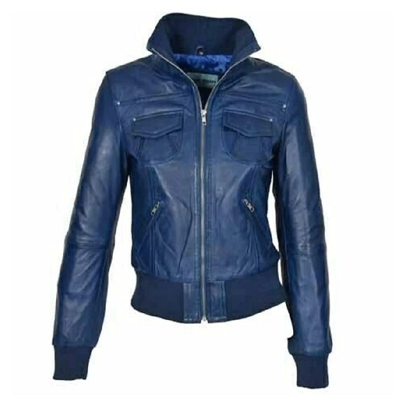 Women’s Biker Classic Bomber Leather Jacket