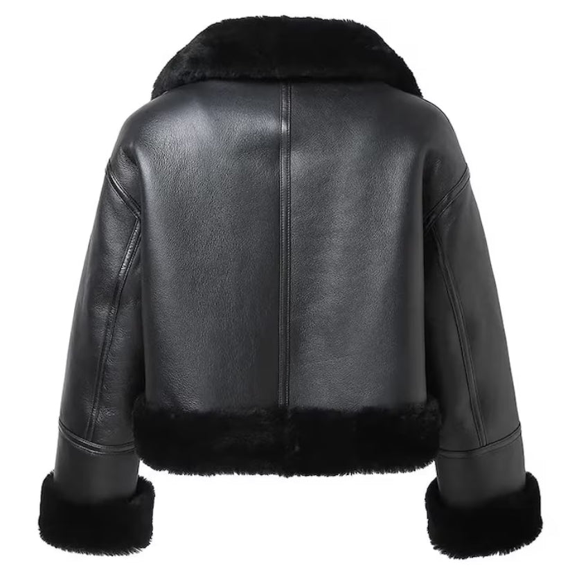 Women's Black Bomber Leather Jacket