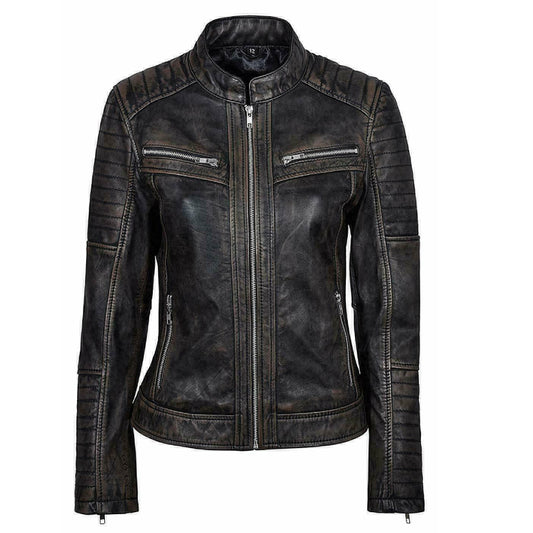 Women's Black Genuine Biker Leather Jacket