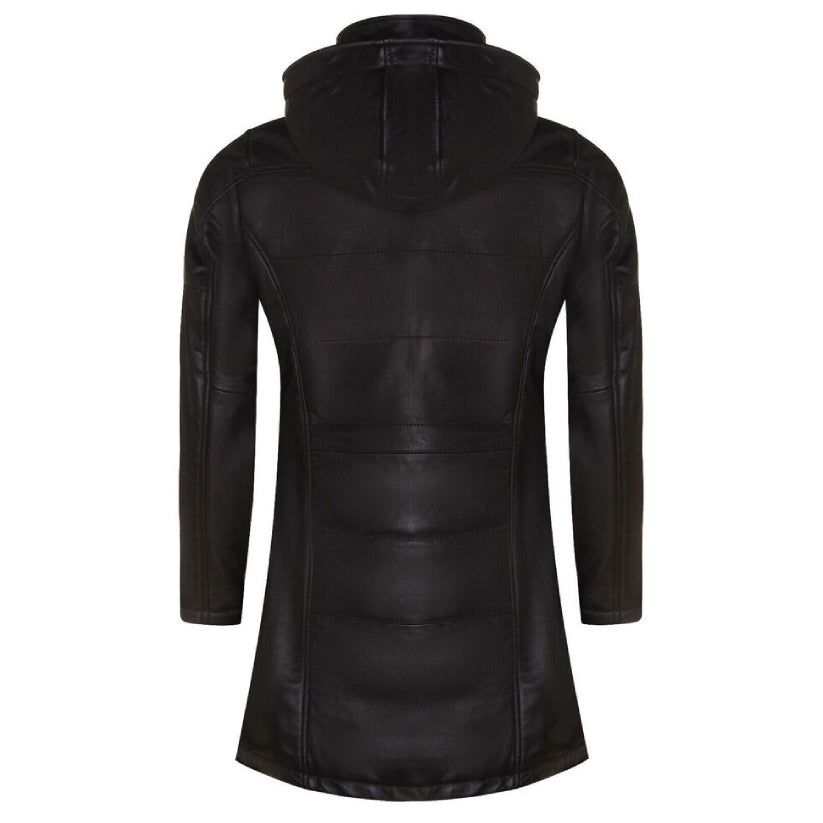 Women's Black Leather Puffer Jacket