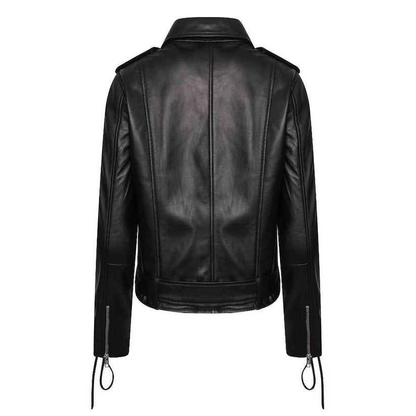 Women's Black Solid Casual Biker Leather Jacket