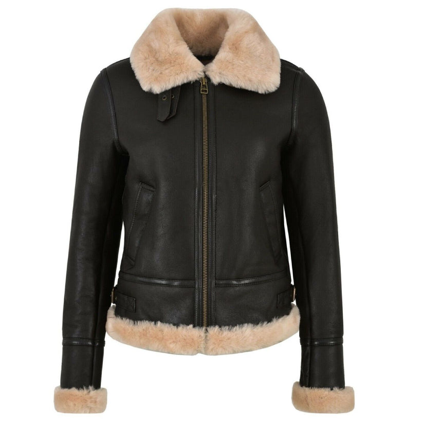 Women's Bomber Aviator Style Leather Jacket