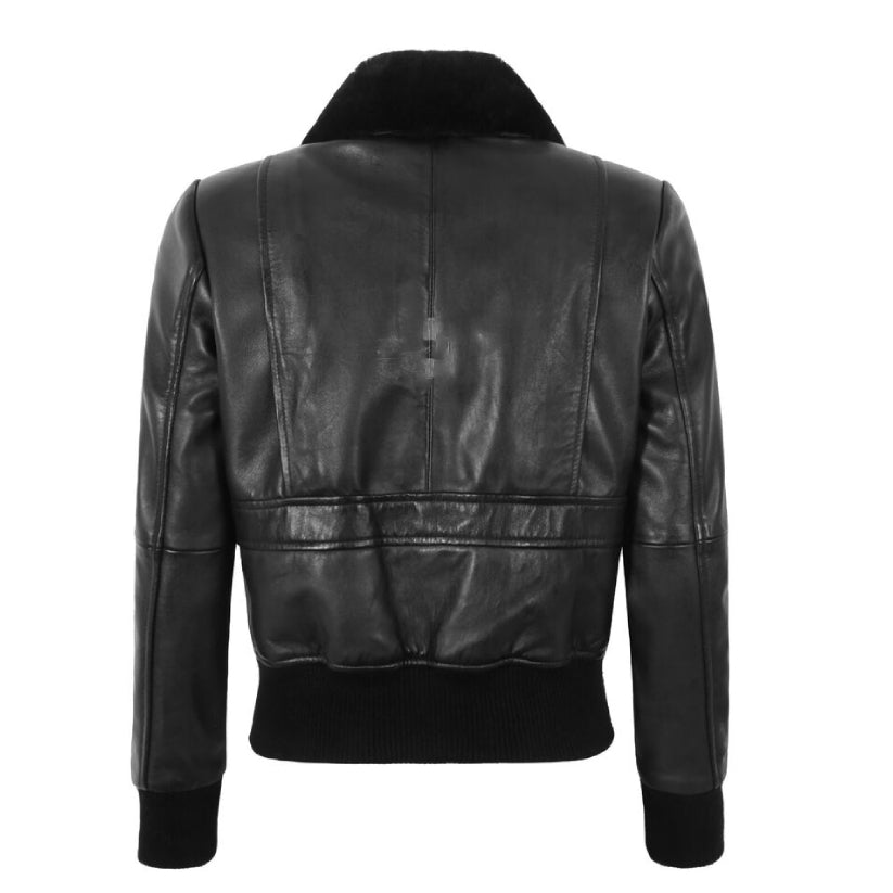Women's Bomber Jacket Sheepskin Collar B3 RAF Short Body Lambskin Leather Jacket
