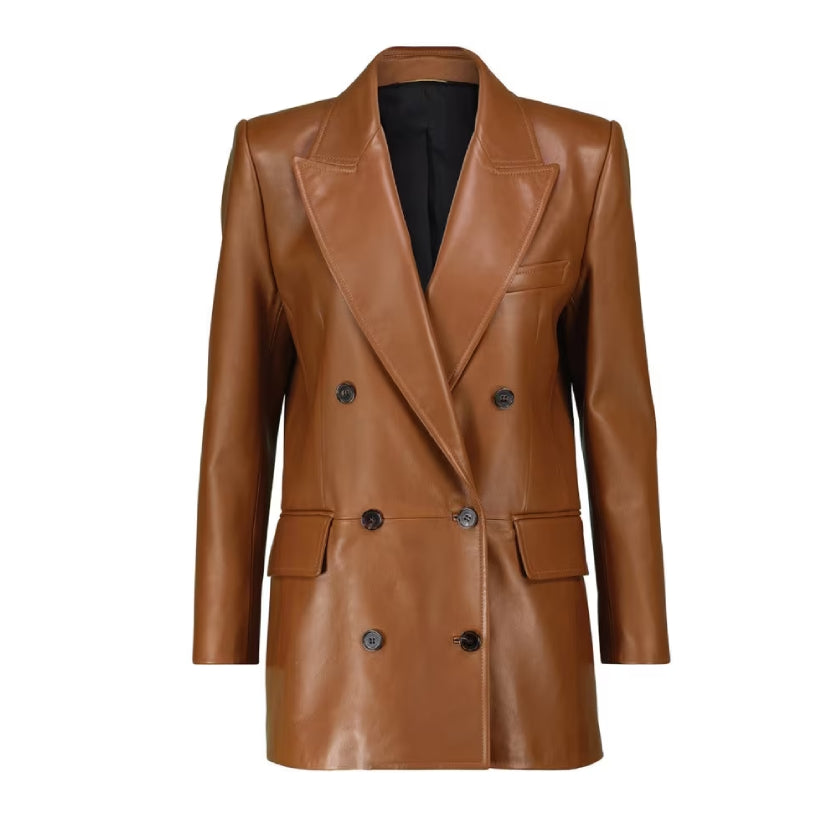 Women's Brown Leather Blazer Handmade Blazer For Women