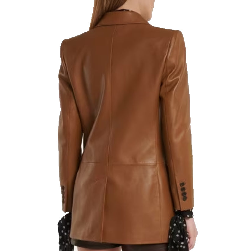 Women's Brown Leather Blazer Handmade Blazer For Women