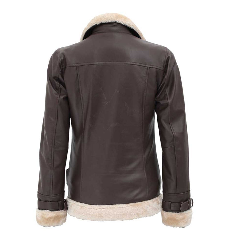 Women’s Brown Leather Jacket With Fur Collar