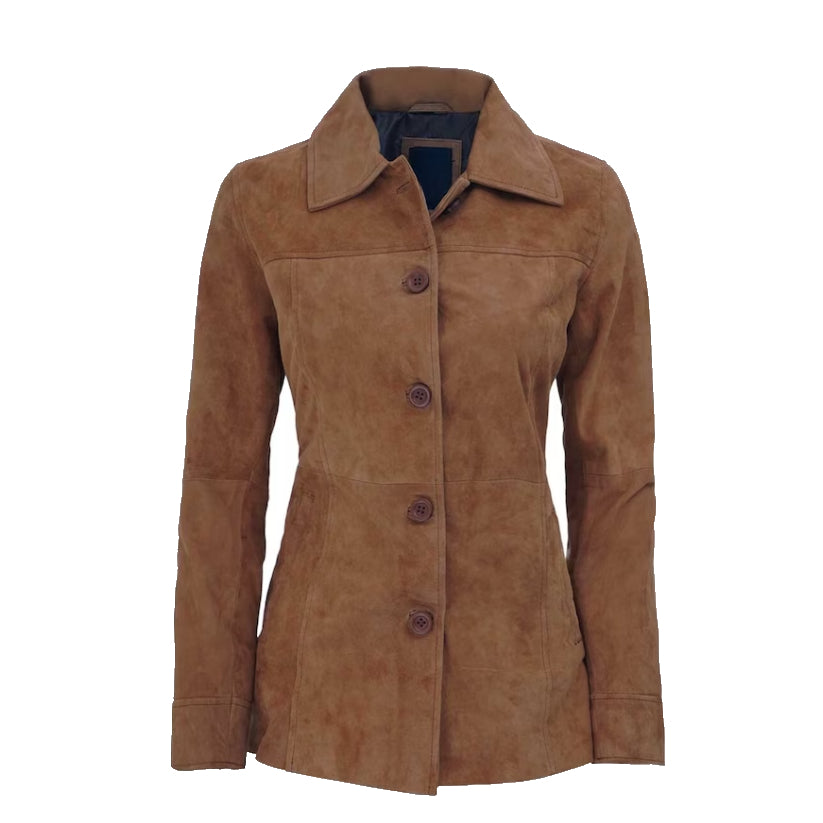 Women's Brown Suede Leather Blazer