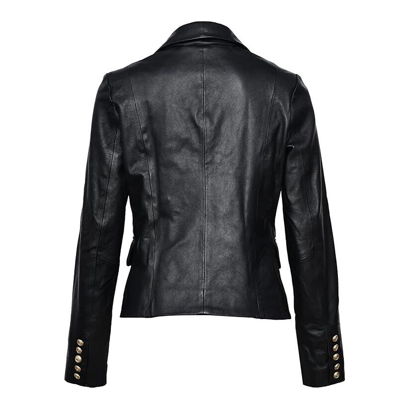 Women’s Celebrity Style Black Leather Blazer Jacket