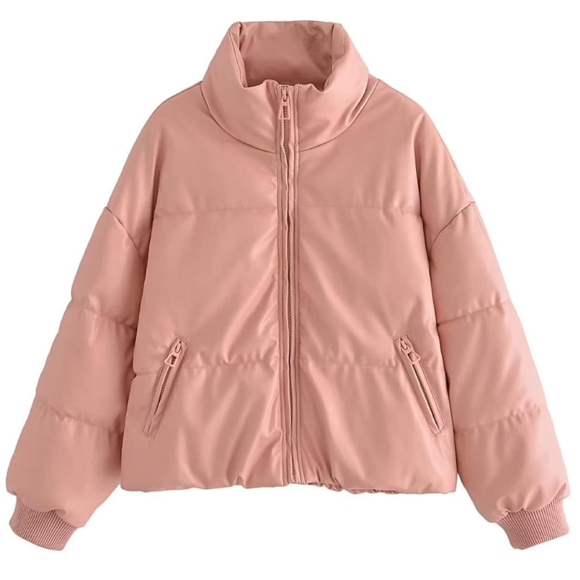 Women's Faux Leather Puffer Jacket