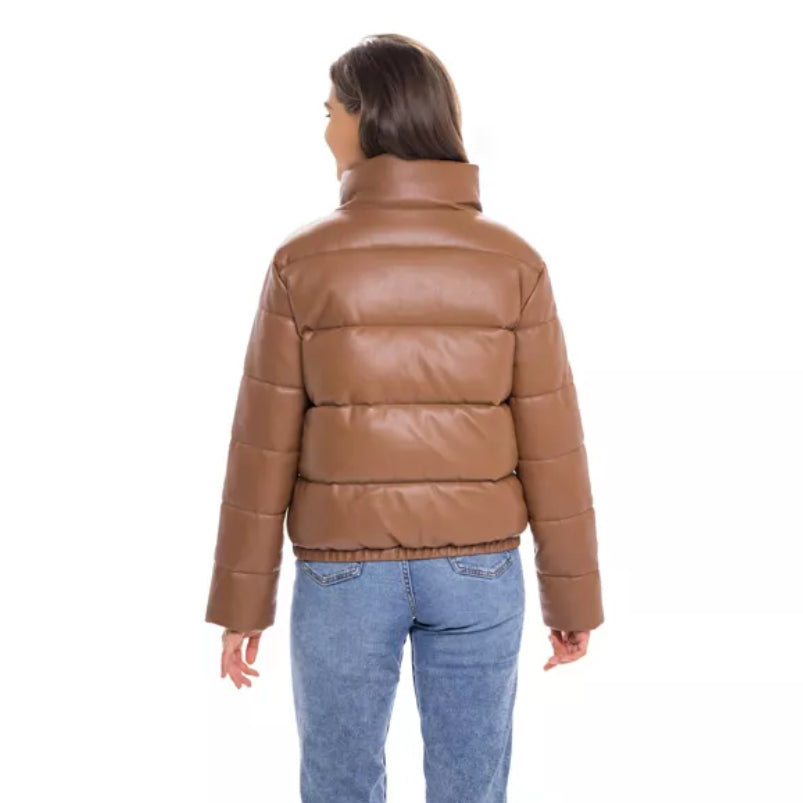 Women's Faux Leather Puffer Jacket