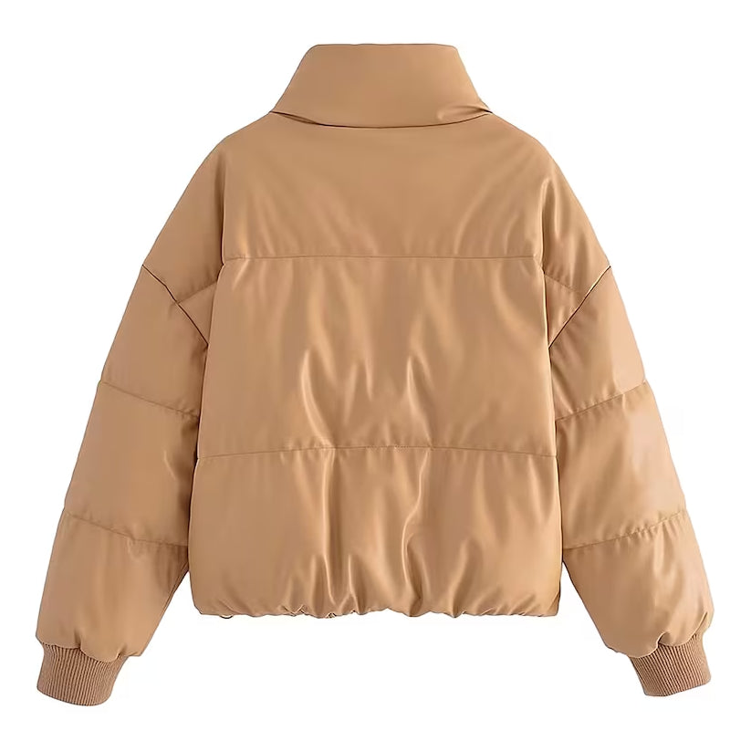 Women’s Fawn Brown Padded Puffer Leather Jacket