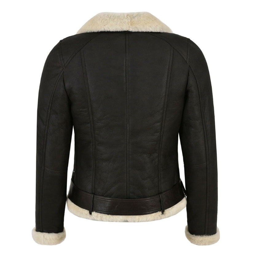 Women's Genuine Leather Faux Fur Shearling Biker Jacket