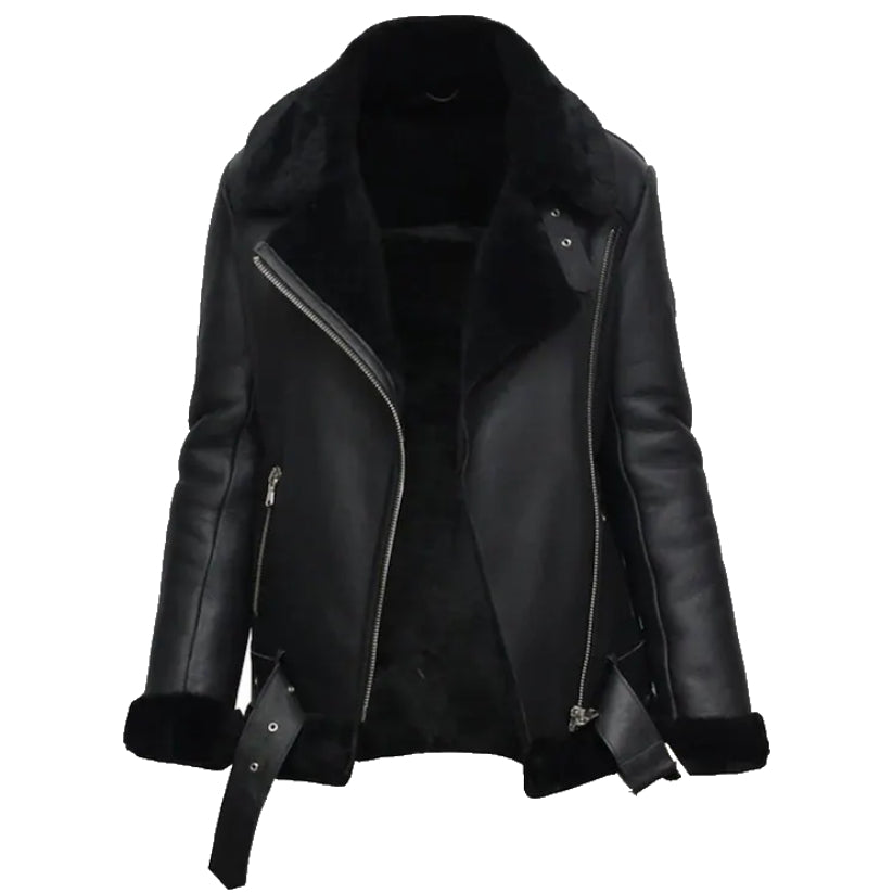 Women’s Handmade Black Shearling Leather Jacket