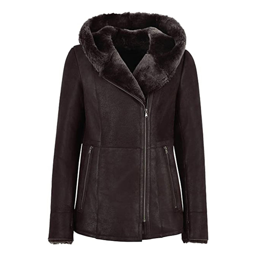 Women's Hooded Fur Shearling Long Jacket