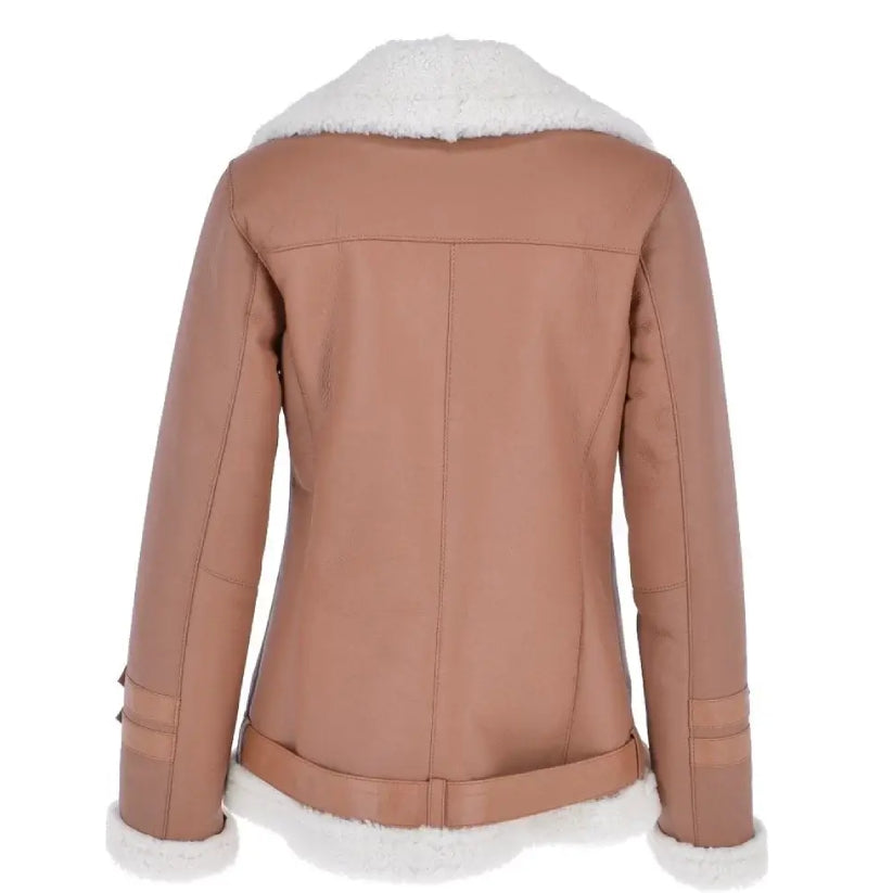 Women’s Light Tan Side Zip Sheepskin Pilot Leather Jacket