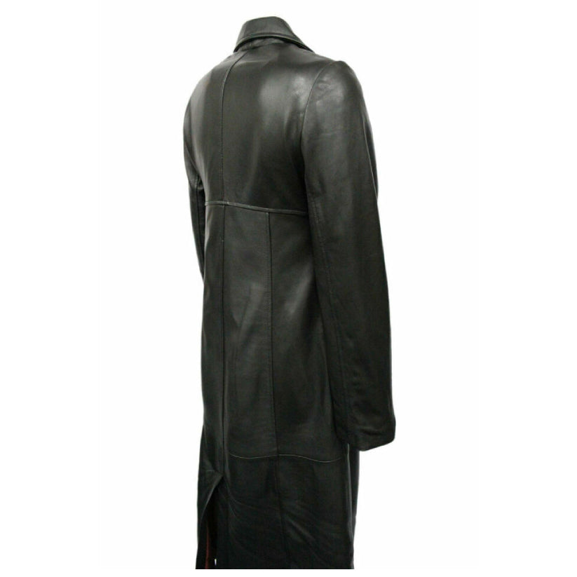 Women's Pure Black Leather Trench Coat