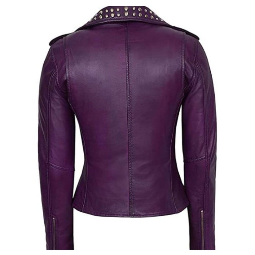 Women's Purple Studded Leather Jacket