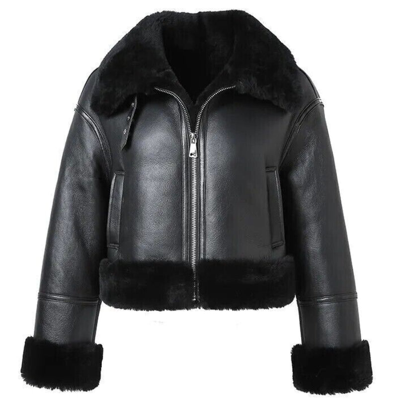 Women's Raf B3 Bomber Black Aviator Pilot Flying Real Leather Shearling Jacket