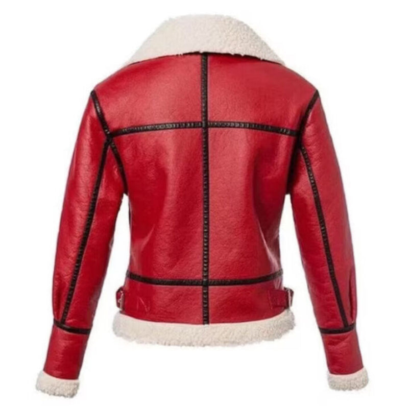 Women's Red Shearling Leather Jacket