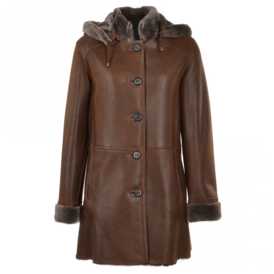 Women's Shearling Coat in 100% Genuine Leather