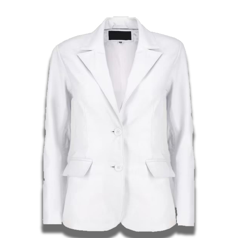 Women's White Genuine Leather Blazer