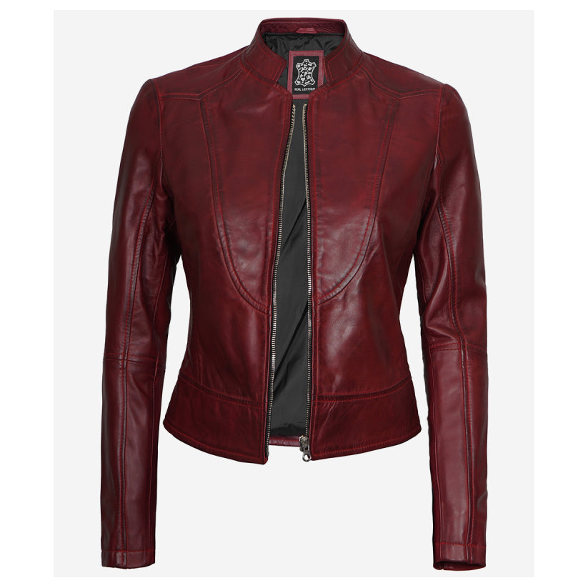 Womens Biker Maroon Leather Jacket