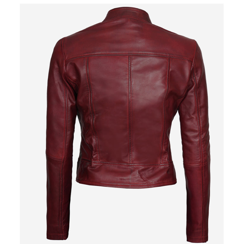 Womens Biker Maroon Leather Jacket