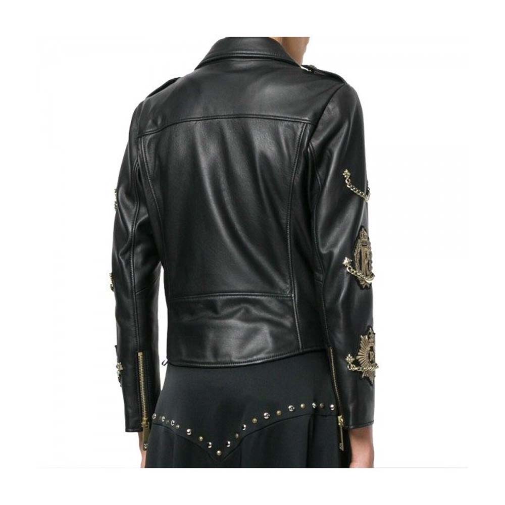 Womens Black Celebrity Zipped Leather Jacket
