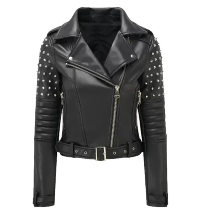 Womens Black Leather Studded Jacket