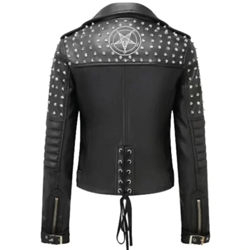Womens Black Leather Studded Jacket