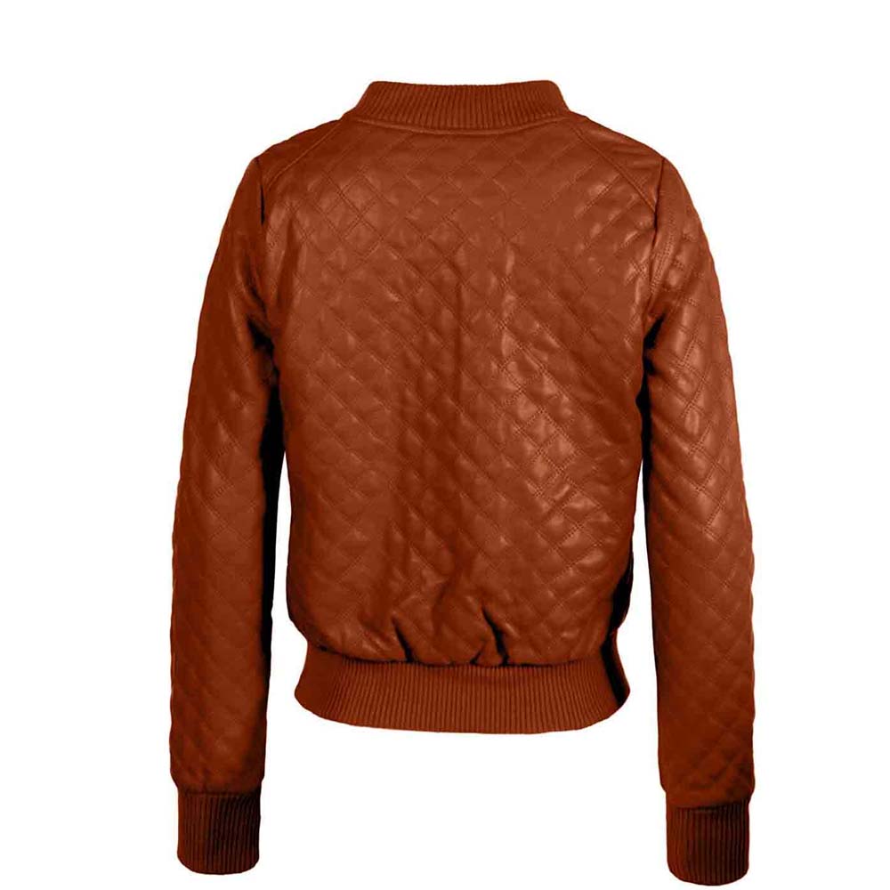 Womens Brown Quilted Varsity Leather Jacket