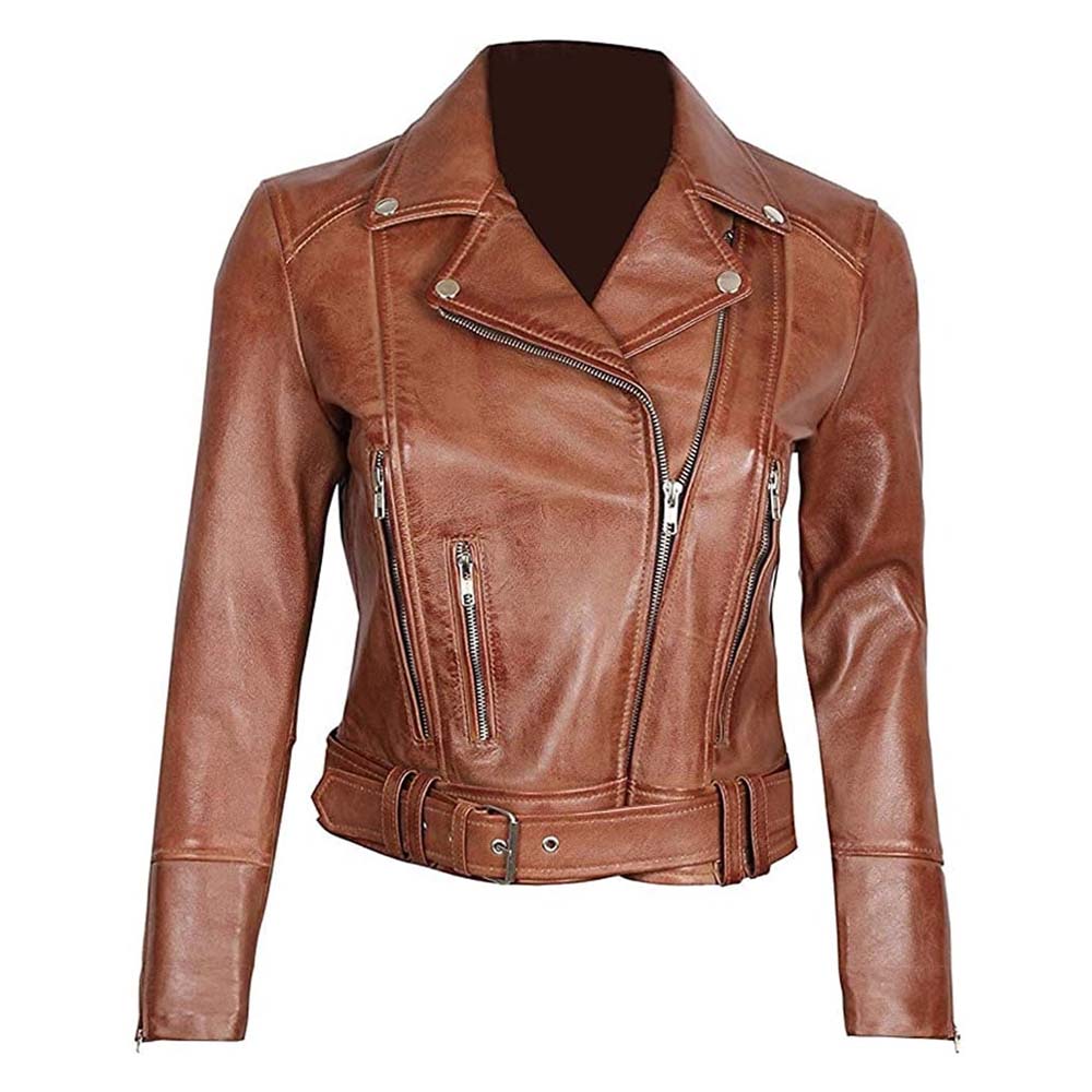 Womens Brown Real Leather Motorcycle Jacket