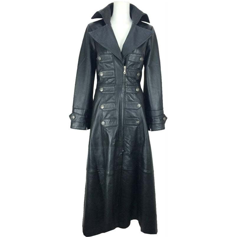Womens Full Length Real Leather Trench Coat