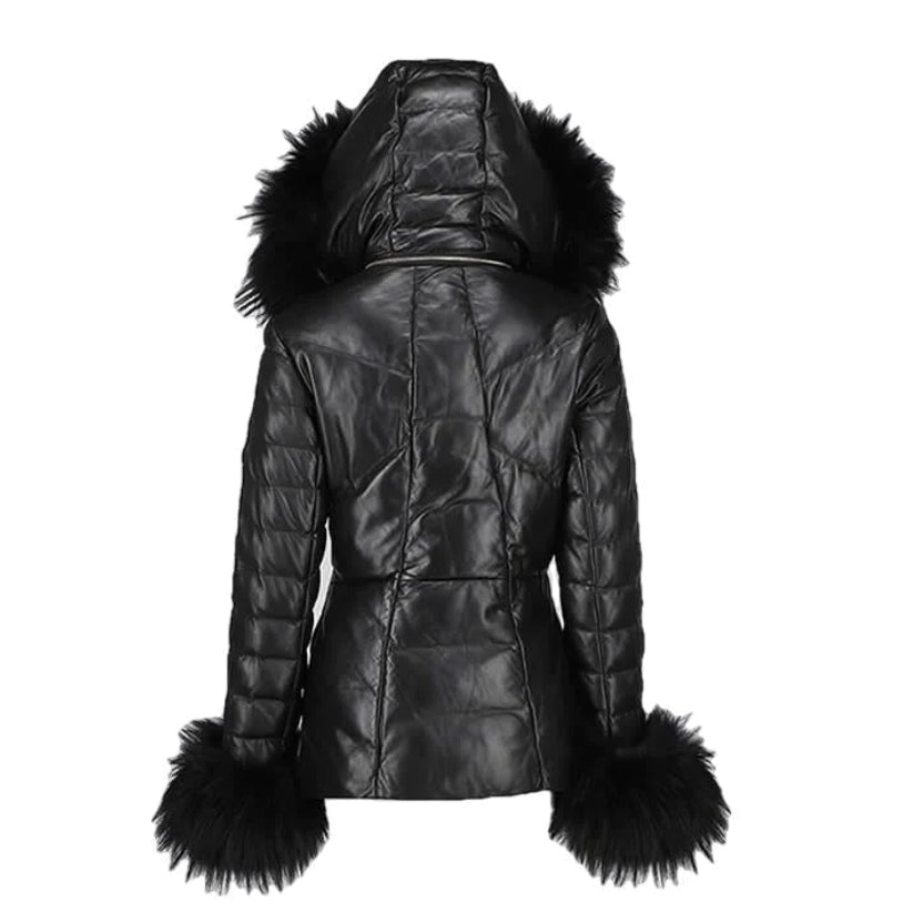 Womens Fur Hooded Leather Jacket