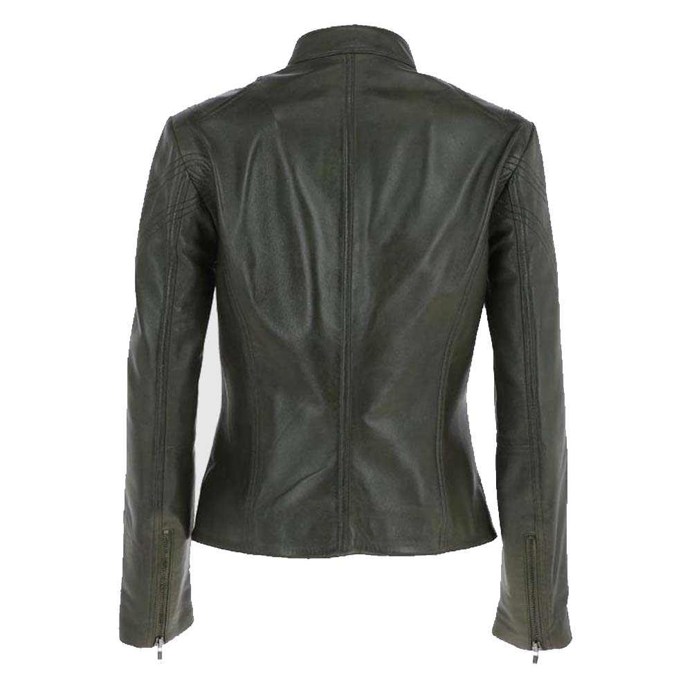 Womens Genuine Green Leather Biker Jacket