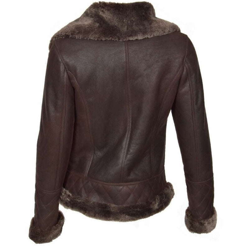 Womens Genuine Lamb Fur Lined Shearling Leather Jacket