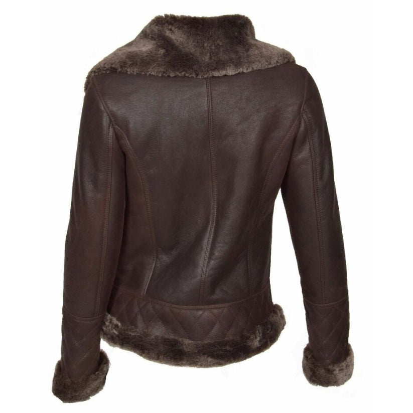 Womens Genuine Lamb Fur Lined Shearling Leather Jacket Bomber