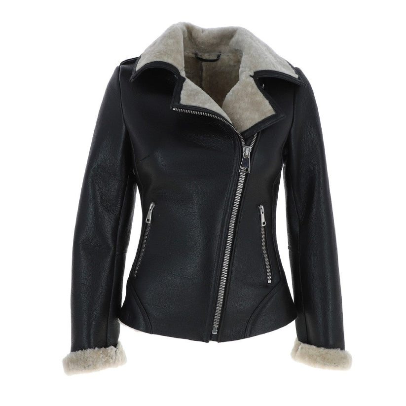 Womens Luxury Shearling Jacket Black
