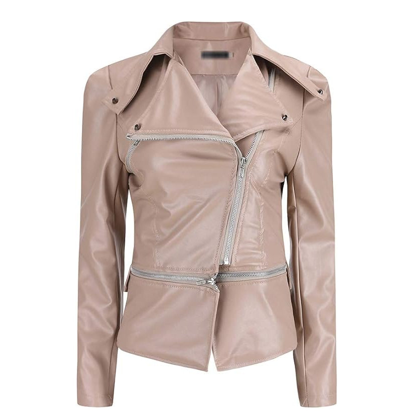 Womens Pink Leather Classic Biker Jacket